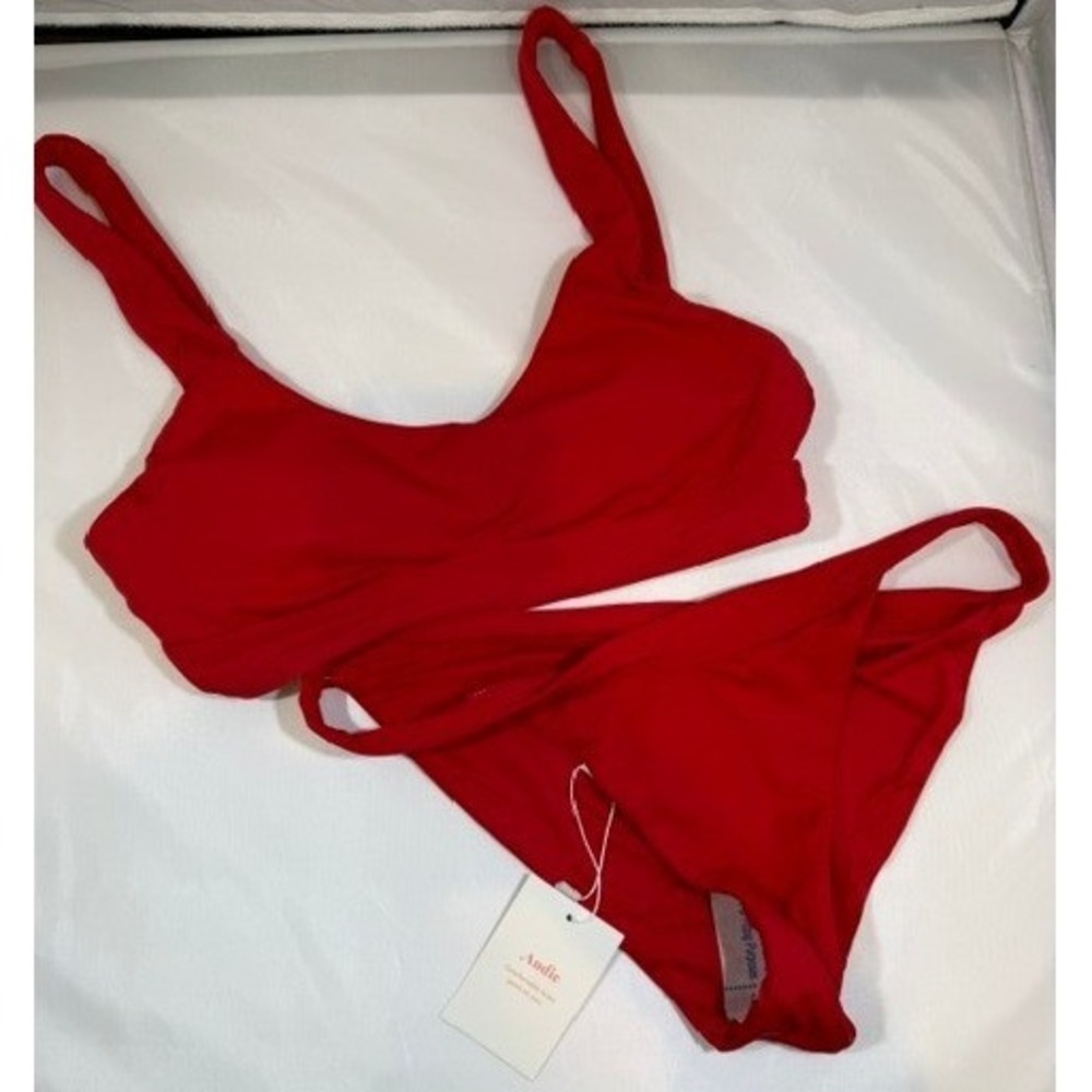 Andie Swim Womens Red‎ The Banded Cheeky Bottom sz M & Ventura top Bikini Sz S